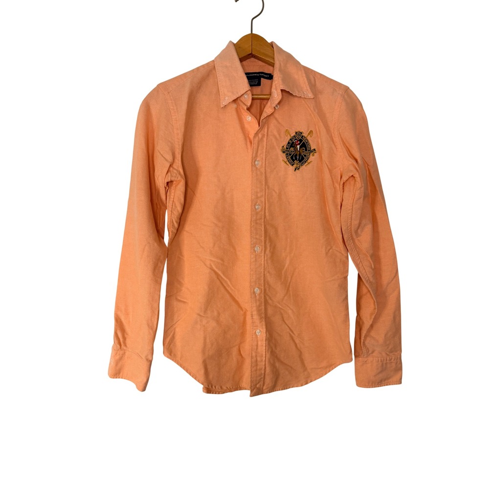 Ralph Lauren Sport Womens Orange Cotton Oxford Crest Button Down Shirt Size 4